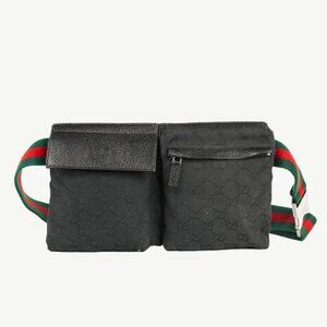 Gucci Black GG Canvas Leather-Trim Belt Bag